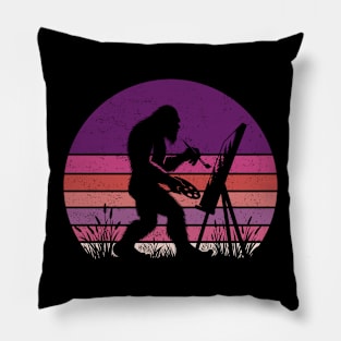 Bigfoot Sasquatch Painting A Forest Landscape Vintage Sunset Painter Pillow