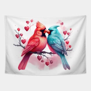 Valentine Kissing Northern Cardinal Bird Couple Tapestry