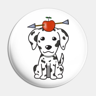 Funny dalmatian is playing william tell with an apple and arrow Pin