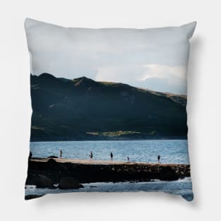 All in a line - family on the coast at Staffin, Skye Pillow