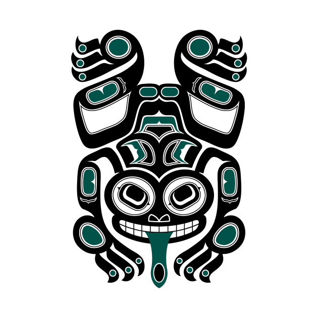 Teal Blue and Black Haida Spirit Tree Frog by jeffbartels