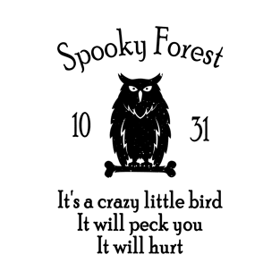 Spooky Forest Bird Halloween Monochrome T-Shirt