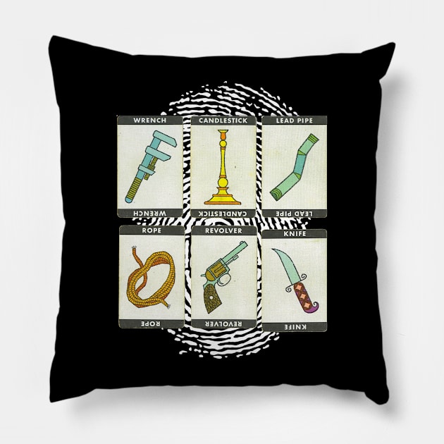 The Murder Weapons of the Board Game of Clue Pillow by Desert Owl Designs