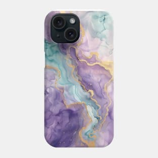 Mint purple gold marble texture pattern 1 Phone Case
