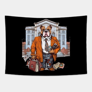 Lawyer English Bulldog t-shirt design, A bulldog in a suit holding a briefcase Tapestry