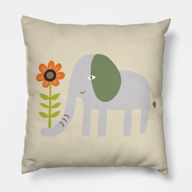 Elephant with a flower - cute graphic animal by Cecca Designs Pillow by Cecca