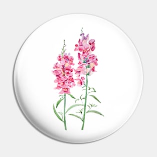2 pink snapdragon flowers  watercolor painting Pin