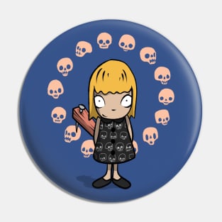 Preppy Gothic Skull Girl Logo Design Pin