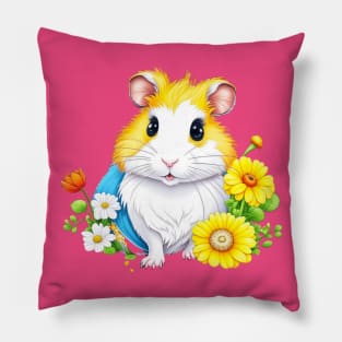 Cute Hamster with colorful flowers Pillow