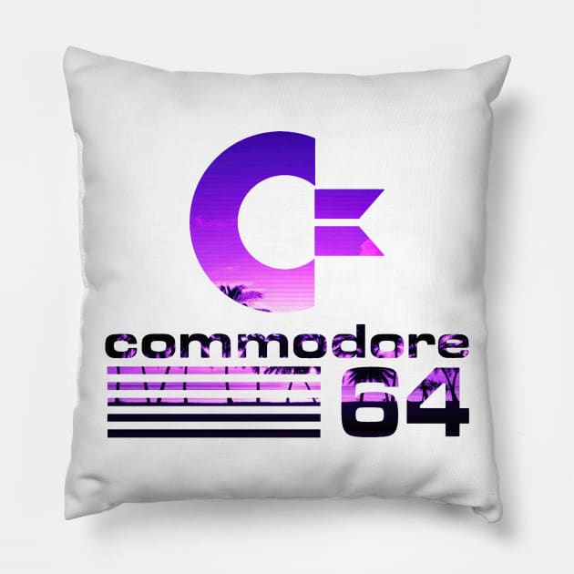 Commodore 64 Sunset Vaporwave Logo Pillow by gregG97