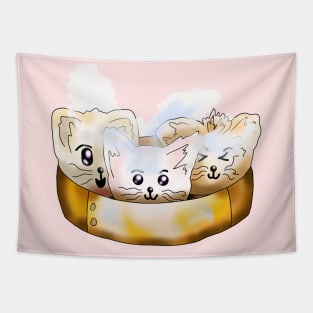 Cute kitty dumplings in a steamer basket Tapestry