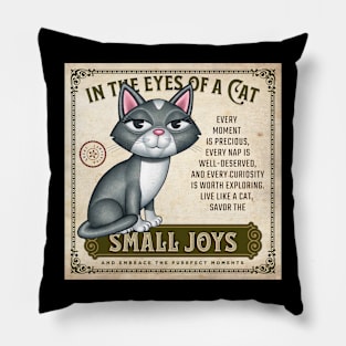 Cute Gray and White Kitty in the eyes of the cat small joys Pillow