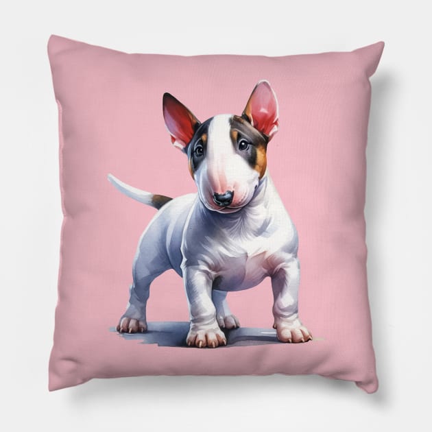 Miniature Bull Terrier Watercolor - Beautiful Dog Pillow by Edd Paint Something