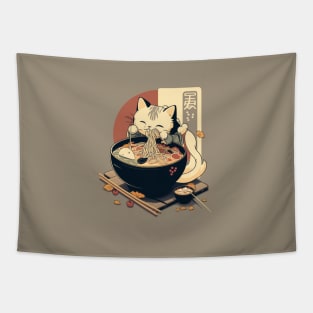 cat eating ramen Tapestry