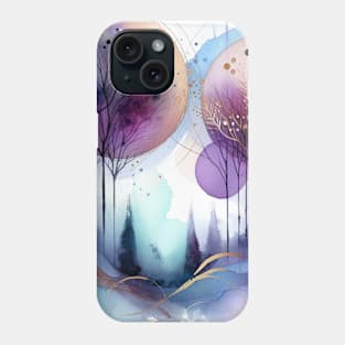 Abstract Watercolor Trees Purple and Gold Phone Case