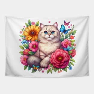 A cat decorated with beautiful colorful flowers. Tapestry