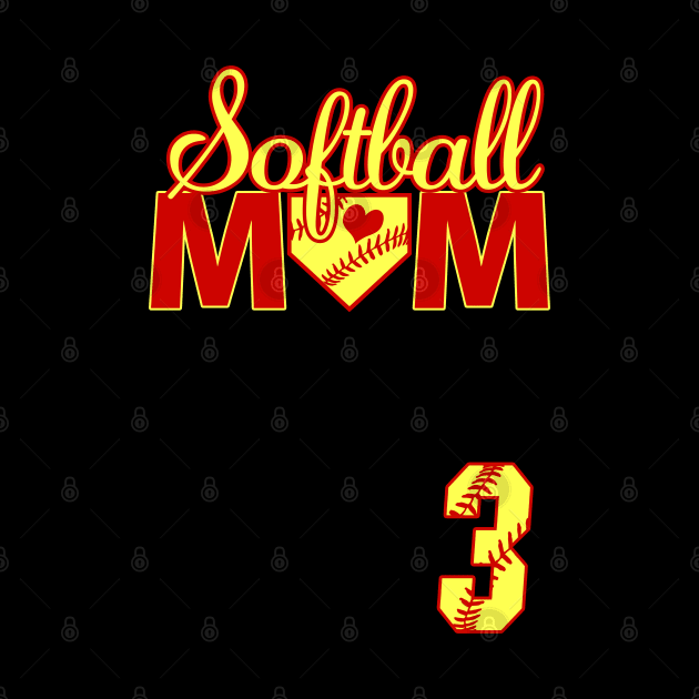 Softball Mom #3 Jersey Favorite Player Biggest Fan Heart by TeeCreations