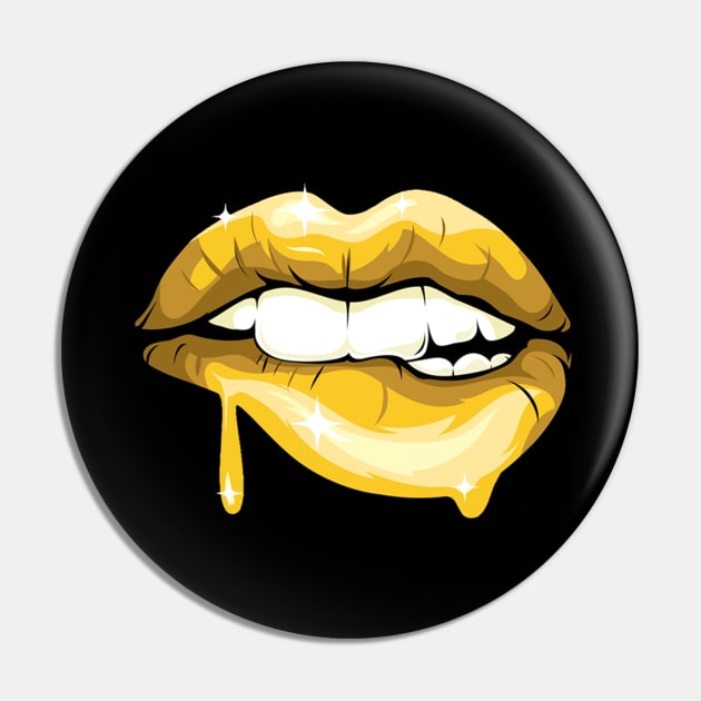 Golden Dripping Glossy Lips Pin by BadDesignCo