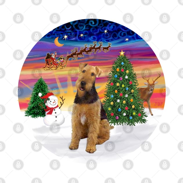 Santa's Sunset Take Off Featuring an Airedale by Dogs Galore and More