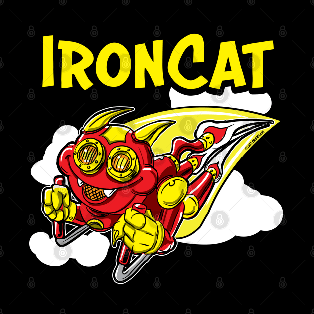 Iron Cat rocketing throught the sky by eShirtLabs