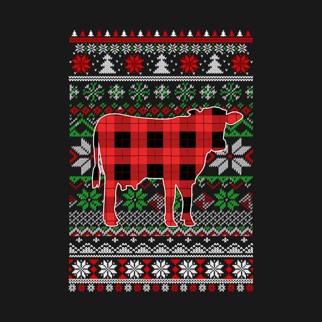 Cow Red Plaid Ugly Christmas Sweater Funny Gifts by Marks Kayla