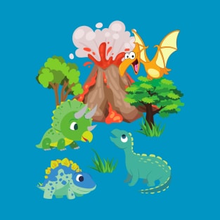 Dinosaurs and Volcano T-Shirt