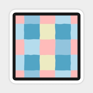 irregular gingham pattern in blue, pink and yellow Magnet