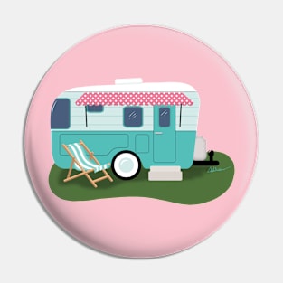 Let's Go Camping! Vintage Aqua Camper Pin