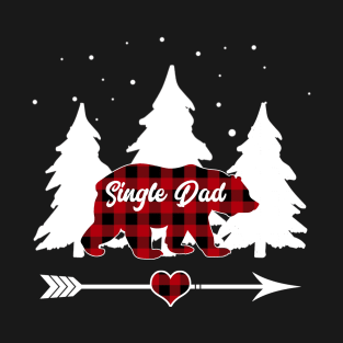 Single Dad Bear Buffalo Plaid Christmas Matching Family Pajama T-Shirt