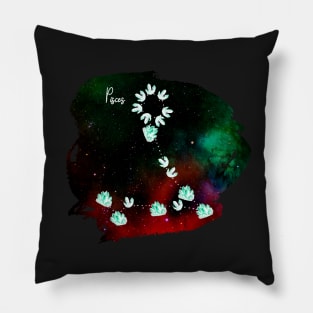 Pisces Constellation in Aquamarine on Space - Star Signs and Birth Stones Pillow