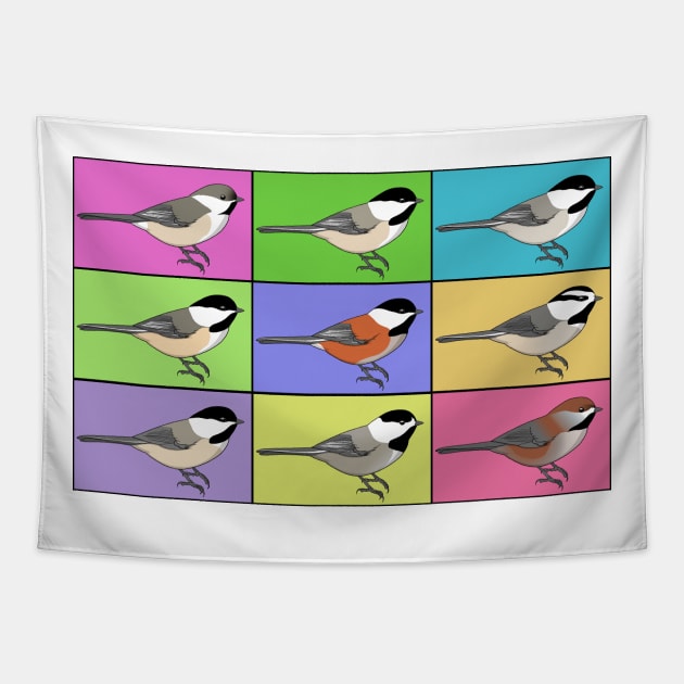 Warhol Birds - Chickadee Tapestry by Feathered Focus