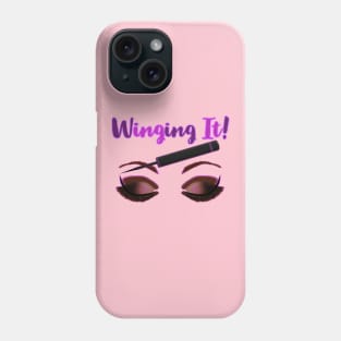 Winging It! Winged Liquid Eyeliner Makeup Pun (Pink Background) Phone Case