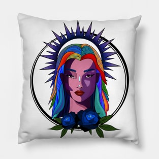 Mary And Blue Roses Pillow