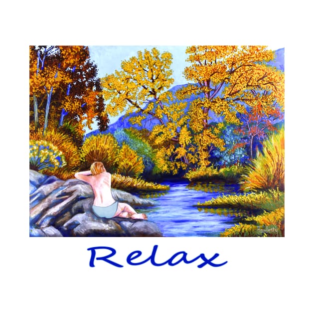 Woman girl on rocks relaxing watching the river flow zen yoga buddhism by Fantasyart123