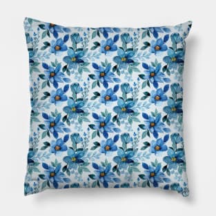 Blue Watercolor Flowers - Serene Blooms Pillow