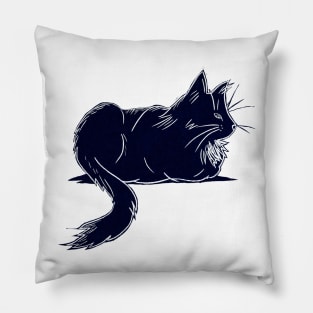 Black Maine Coon Cat Linocut Pillow