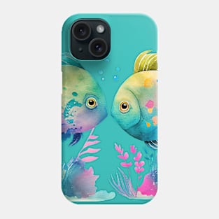 Watercolor Couple of Calorful Fish Phone Case