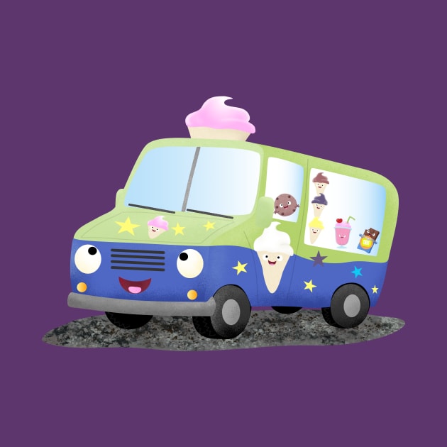 Cute happy ice cream truck cartoon by FrogFactory