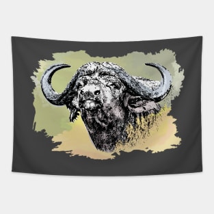 African Buffalo Bull Watercolor Painting for Buffalo Fans Tapestry