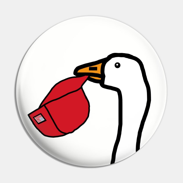 Minimal Portrait Goose Stealing Red Hat Pin by ellenhenryart