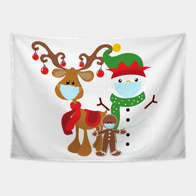 2020 Christmas Reindeer Snowman Tapestry by ColorFlowCreations