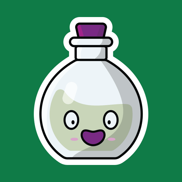 Potion Bottle with Cartoon Character Sticker vector illustration. Science object icon concept. Laughing cartoon with Potion sticker vector design. by AlviStudio