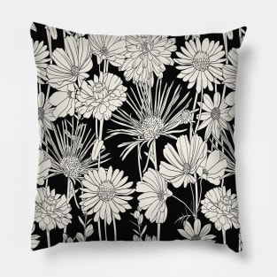 Black and White Neck Gator Black and White Wildflower Pattern Pillow