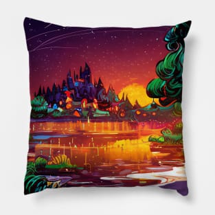 Magic Lantern Lighting Lake Water Pond Reflection Watercolor Pillow