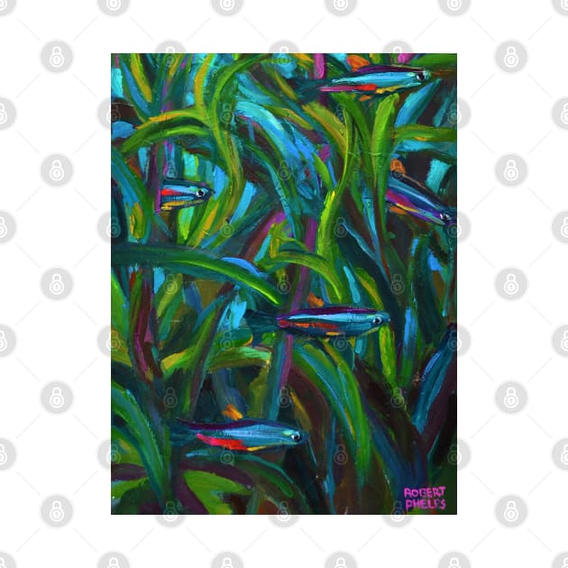 Neon Tetras Swimming in Seaweed by Robert Phelps by RobertPhelpsArt