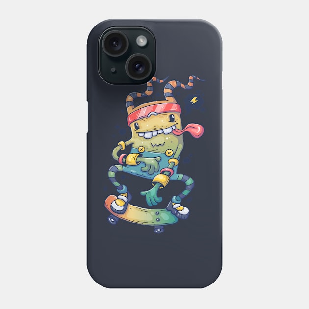 cheerful monster skateboard Phone Case by Mako Design 