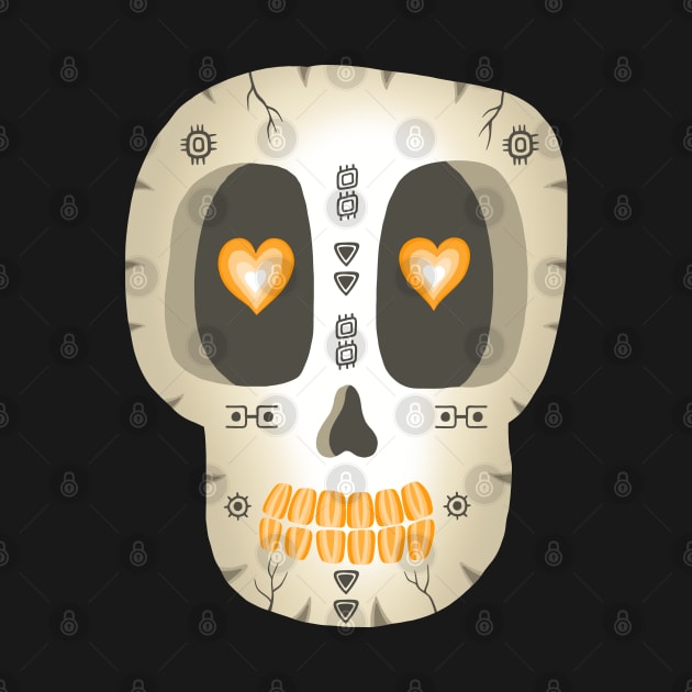 Cute Skull- Dia De Los Muertos- Beige Sugar Skull -Orange Heart eyes by Scriptnbones