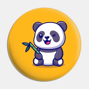 Cute Panda With Bamboo Cartoon Vector Icon Illustration Pin
