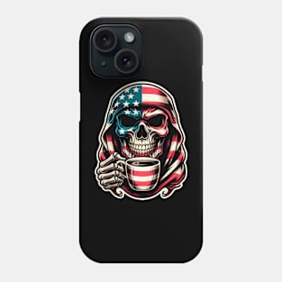 USA Patriotic American Flag Skull Caffeinated Coffee 4th of July  Coffee Lover Phone Case