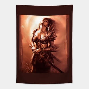 Fantasy Artwork - Warrior Woman in Sepia Tone Tapestry